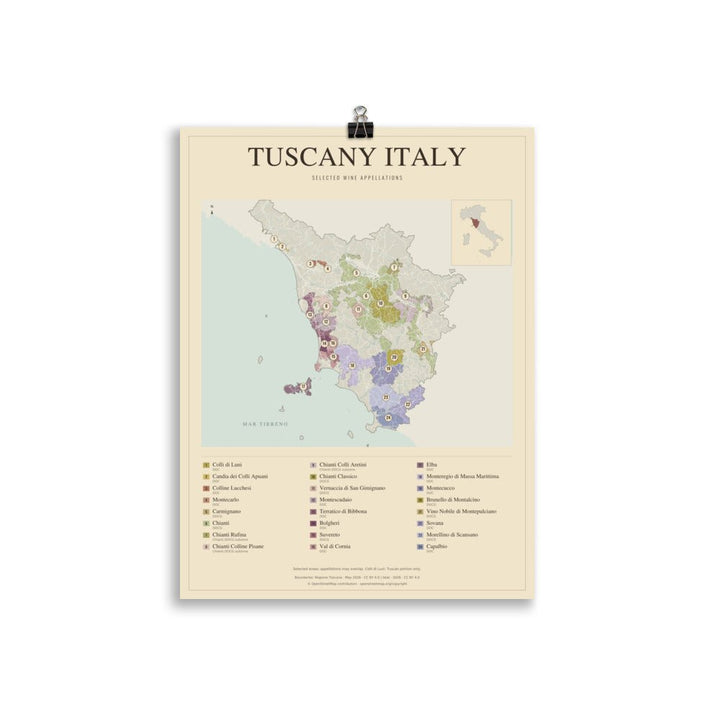 Tuscany Wine Map Vintage Poster - 30×40 cm - Cocktailored